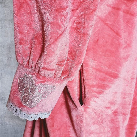 Vintage Robe Gilligan O'Malley Pink Velour Half Zip House Coat S 8-10 Ve… - Picture 7 of 11